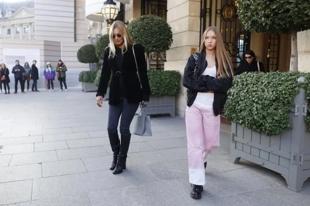 Kate Moss and daughter Lila Grace leave at their hotel in Paris, France on January 18, 2020. (Photo by Splash News and Pictures)