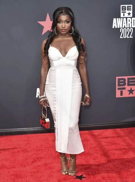 American actress Loren Lott arrives at the BET Awards on Sunday, June 26, 2022, at the Microsoft Theater in Los Angeles. (Photo by Richard Shotwell/Invision/AP Photo)