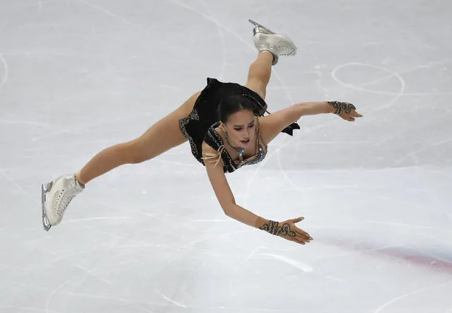 Russia's Alina Zagitova competes in the women's free skating program during the figure skating Grand Prix finals at the Palavela ice arena, in Turin, Italy, Saturday, December 7, 2019. (Photo by Antonio Calanni/AP Photo)