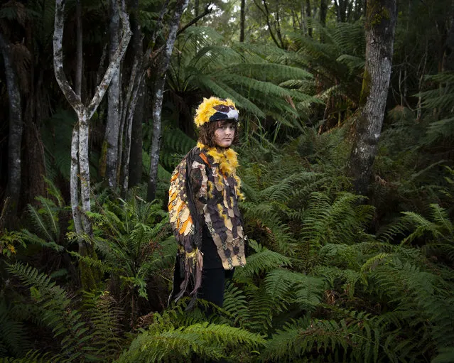 Indigo. “Forest activist Indigo heads into the Takayna/Tarkine forests on the west coast of Lutruwita/Tasmania, dressed as an endangered wedge-tailed eagle. Over 75 days though the bitter winter of 2021 activists halted development of roads to a proposed mine tailings waste dam. The tailings dam is yet to be built”. (Photo by Matthew Newton/Australia’s National Photographic Portrait Prize 2022)