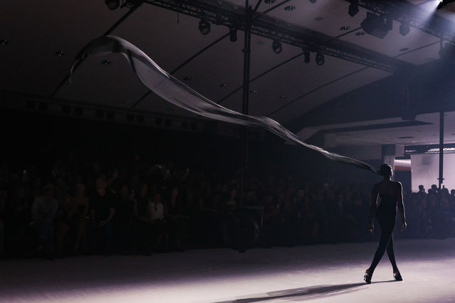 A model on the catwalk during the Mugler spring/summer 2024 show at the Louvre during Paris fashion week in Paris, France on October 2, 2023. (Photo by Matteo Prandoni/BFA.com/Rex Features/Shutterstock)
