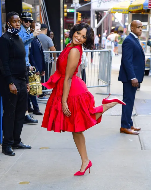American actress Kat Graham is seen outside “Good Morning America” on September 1, 2022 in New York City.  (Photo by Raymond Hall/GC Images)