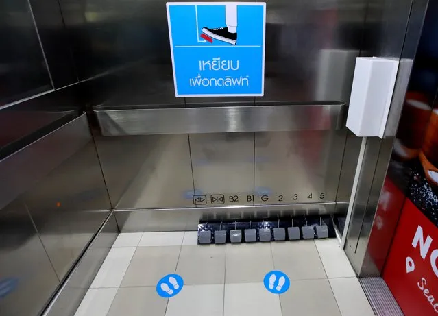 Modified lift switches are seen at a shopping mall after the Thai government eased isolation measures, amid the coronavirus disease (COVID-19) outbreak, in Bangkok, Thailand on May 20, 2020. (Photo by Soe Zeya Tun/Reuters)