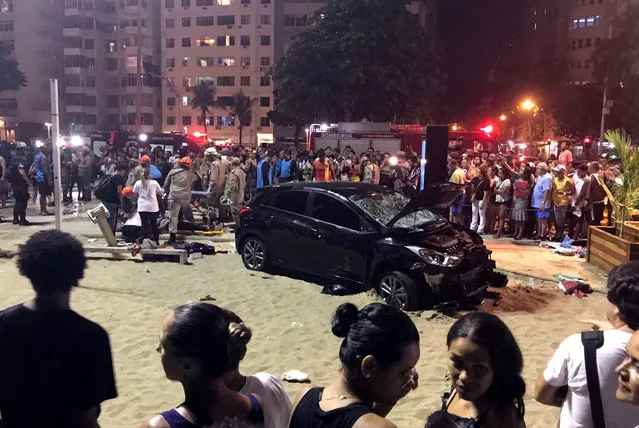 A vehicle that ran over some people at Copacabana beach is seen in Rio de Janeiro, Brazil January 18, 2018. According local media, the driver was detained. (Photo by Sebastian Rocandio/Reuters)