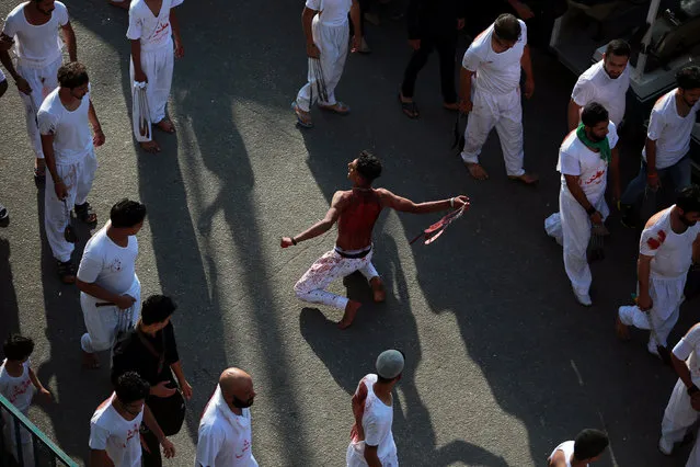 Shi'ite men flagellate themselves during a ceremony marking Ashura in Kerbala, Iraq, October 10, 2016. (Photo by Reuters/Stringer)