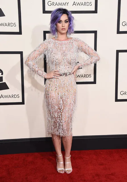 Katy Perry arrives at the 57th annual Grammy Awards at the Staples Center on Sunday, February 8, 2015, in Los Angeles. (Photo by Jordan Strauss/Invision/AP Photo)