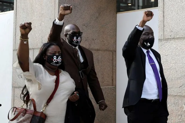 Keeta and Philonise Floyd leave court with their attorney Ben Crump after the sixth day in the trial of former police officer Derek Chauvin, who is facing murder charges in the death of George Floyd, in Minneapolis, Minnesota, U.S., April 5, 2021. (Photo by Nicholas Pfosi/Reuters)