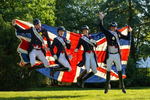 Team Gold Medalists Great Britain (left to right) Gareth Hughes, Lottie Fry, Charlotte Dujardin and Carl Hester at the FEI Dressage European Championship in Riesenbeck, Germany on September 7, 2023. (Photo by Jon Stroud/Rex Features/Shutterstock)