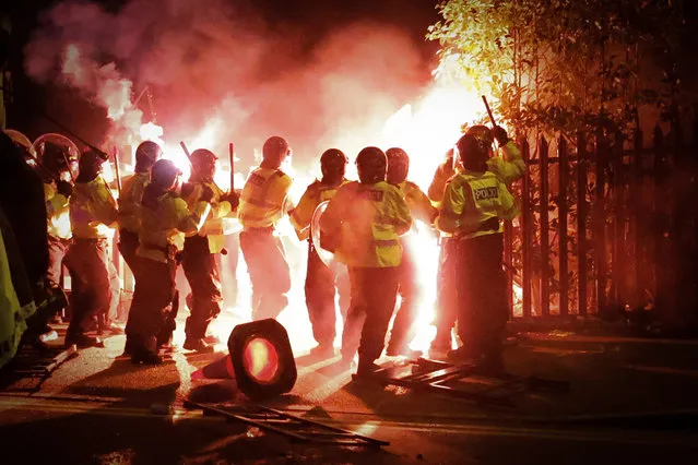 Police clash with Legia Warszawa fans outside the stadium before the UEFA Europa Conference League match between Aston Villa and Legia Warszawa at Villa Park on November 30, 2023 in Birmingham, England. (Photo by James Baylis – AMA/Getty Images)