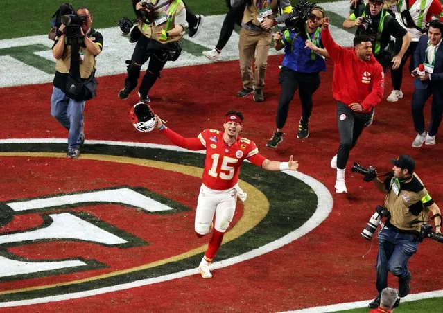 Kansas City Chiefs' Patrick Mahomes celebrates after winning the NFL Super Bowl 58 football game against the San Francisco 49ers, February 11, 2024, in Las Vegas, Nevada. The Chiefs won 25-22 in overtime. (Photo by Mike Blake/Reuters)