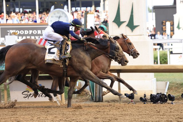 Mystik Dan #3, ridden by jockey Brian J. Hernandez Jr. crosses the finish line to win the 150th running of the Kentucky Derby at Churchill Downs on May 04, 2024 in Louisville, Kentucky. (Photo by Justin Casterline/Getty Images)