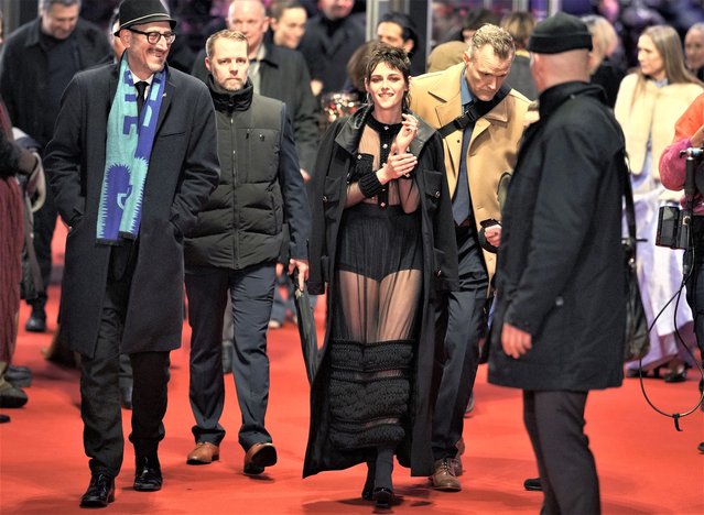 Head of jury, American actress Kristen Stewart, centre, is pictured before the award ceremony of the International Film Festival, Berlinale, in Berlin, Germany, Saturday, February 25, 2023. (Photo by Markus Schreiber/AP Photo)