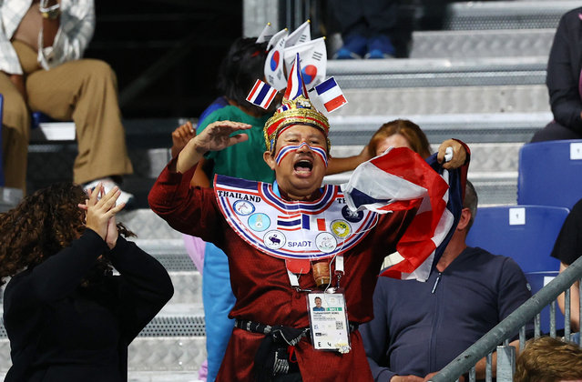 An excited Thailand fan during the doubles table tennis match at South Paris Arena 4, Paris, France on August 30, 2024. (Photo by Kacper Pempel/Reuters)