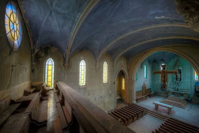 The Blue Chapel – Chapel of an abandoned monastery. Eerie blue light shines through the stained glass windows and illuminates the old altar. (Photo by Niki Feijen)