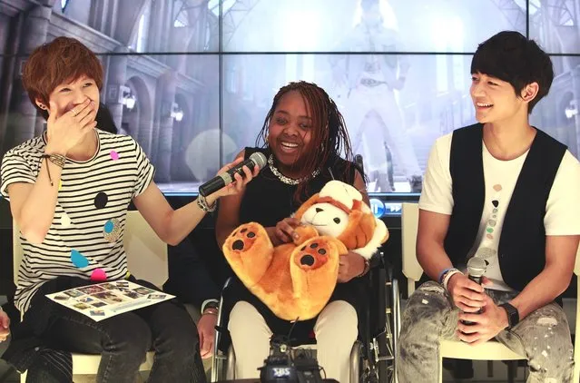 15-year old Terminally Ill American girl Donica Streling meets with members of SHINee (샤이니) at SM Entertainment head office on June 20, 2012 in Seoul, South Korea