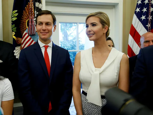 White House Senior Adviser Jared Kushner and Ivanka Trump stand together after John Kelly was sworn in as White House Chief of Staff in the Oval Office of the White House on July 31, 2017. (Photo by Joshua Roberts/Reuters)