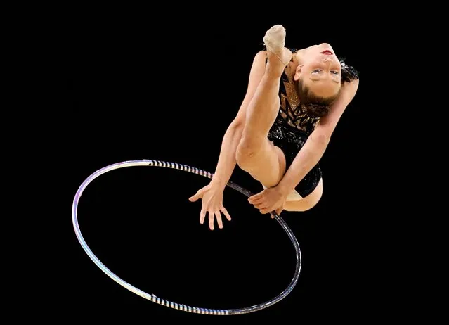 Marfa Ekimova of Team England competes with hoop during Individual All-Around Final on day eight of the Birmingham 2022 Commonwealth Games at Arena Birmingham on August 05, 2022 on the Birmingham, England. (Photo by Jason Cairnduff/Reuters)