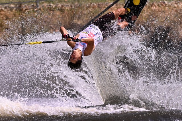 A wakeboearder competes in the Moomba Masters during the annual Moomba Festival in Melbourne on March 9, 2025. (Photo by William West/AFP Photo)