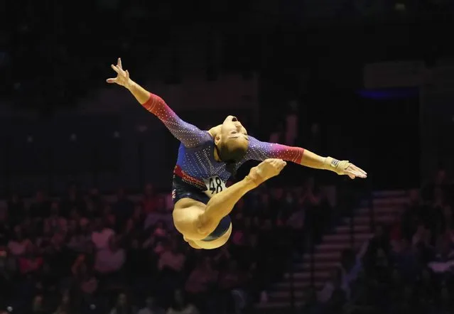 Britain's Jessica Gadirova competes in the floor exercise finals during the Artistic Gymnastics World Championships at M&S Bank Arena in Liverpool, England, Sunday, November 6, 2022. (Photo by Thanassis Stavrakis/AP Photo)