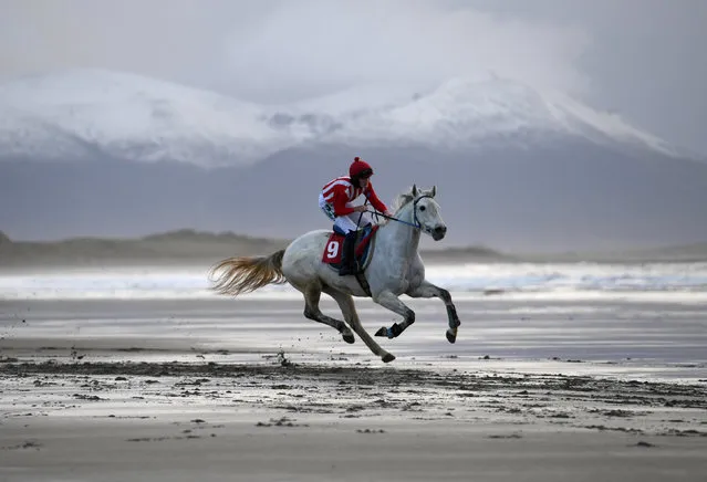 Runners and riders participate in the Christmas Ballyheigue beach horse races in the County Kerry village of Ballyheigue, Ireland, December 27, 2017. (Photo by Clodagh Kilcoyne/Reuters)