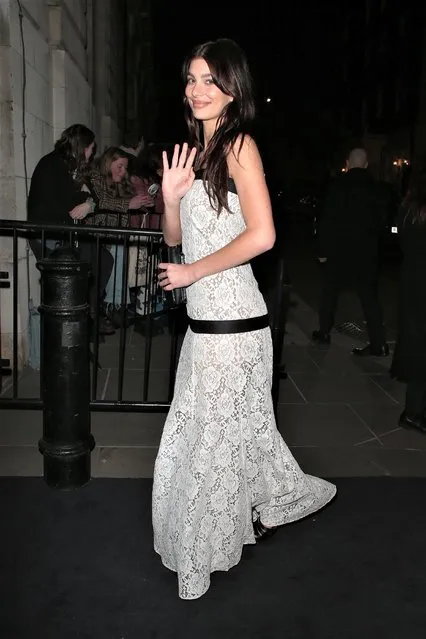 Argentine-American model Camila Morrone seen attending The Charles Finch & Chanel Pre-BAFTAs Dinner at No 5 Hertford Street (Loulou's) on February 18, 2023 in London, England. (Photo by Neil Mockford/Ricky Vigil M/GC Images)