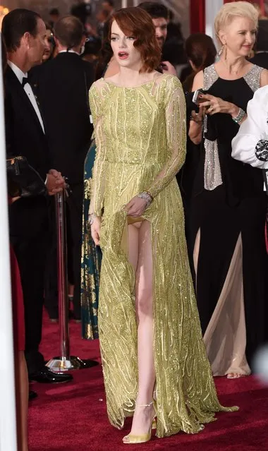 Actor Emma Stone arrives at the 87th Annual Academy Awards at Hollywood & Highland Center on February 22, 2015 in Los Angeles, California. (Photo by David Fisher/Rex Features/Shutterstock)