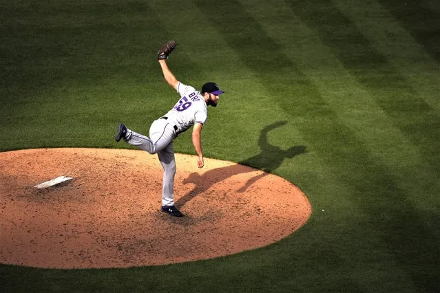 Colorado Rockies' Jake Bird pitches during the eighth inning of a baseball game against the Philadelphia Phillies, Saturday, April 22, 2023, in Philadelphia. (Photo by Matt Slocum/AP Photo)