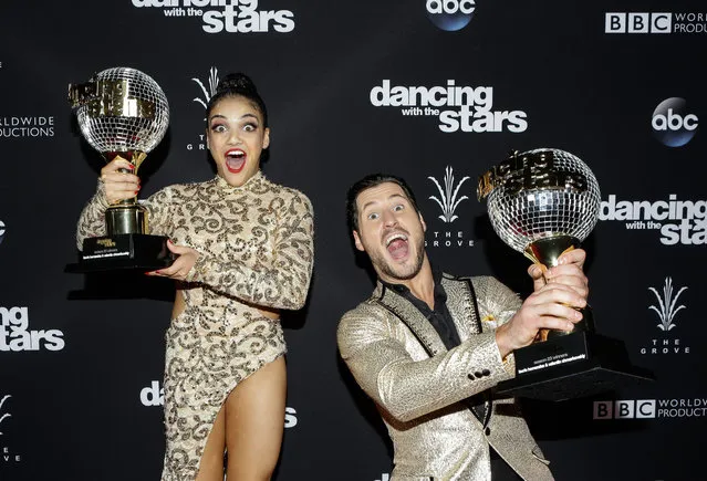 Dancer Valentin Chmerkovskiy and gymnast Laurie Hernandez attend the “Dancing With The Stars” live finale at The Grove on November 22, 2016 in Los Angeles, California. (Photo by Tiffany Rose/WireImage)