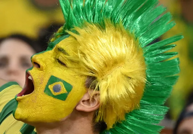A Brazil fan cheers during the FIFA Women's World Cup 2023 soccer match between France and Brazil at Brisbane Stadium in Brisbane, Australia, 29  July 2023. (Photo by Darren England/EPA)