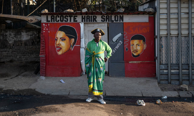 Charles Mthabela, an African National Congress (ANC) supporter wearing a pirate hat, poses for a portrait in Alexandra, near Johannesburg, on May 29, 2024, during South Africa's general election. South Africans vote on May 29, 2024 in what may be the most consequential election in decades, as dissatisfaction with the ruling ANC threatens to end its 30-year political dominance. (Photo by Emmanuel Croset/AFP Photo)