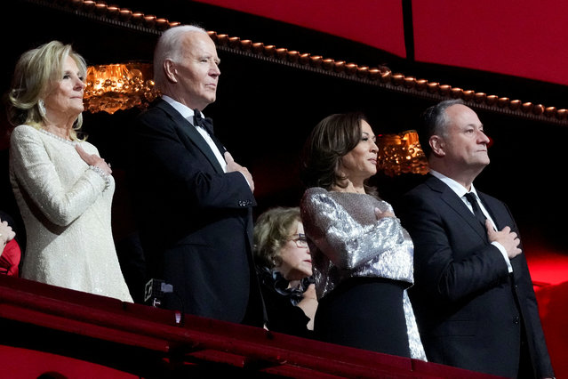 U.S. President Joe Biden, first lady Jill Biden, U.S. Vice President Kamala Harris and second gentleman Doug Emhoff attend the 47th Kennedy Center Honors gala at the Kennedy Center in Washington on December 9, 2024. (Photo by Ken Cedeno/Reuters)