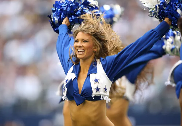 November 3, 2013; Arlington, TX, USA; Dallas Cowboys cheerleader Katy Marie performs during a timeout from the game against the Minnesota Vikings at AT&T Stadium. (Photo by Matthew Emmons/USA TODAY Sports)
