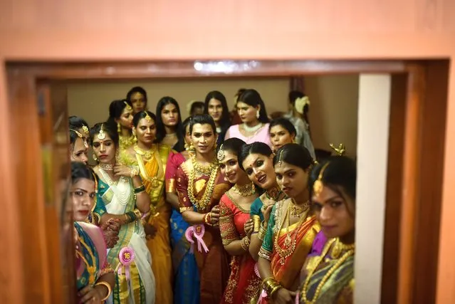 Transgender women contestants wait backstage during the Miss Chennai Transwoman 2022 beauty pageant, in Chennai, India, 21 September 2022. Several transgender women from the state of Tamil Nadu take part in the Miss Chennai Transwoman 2022 beauty pageant. The final round will be held on 05 October 2022. (Photo by Idrees Mohammed/EPA/EFE)