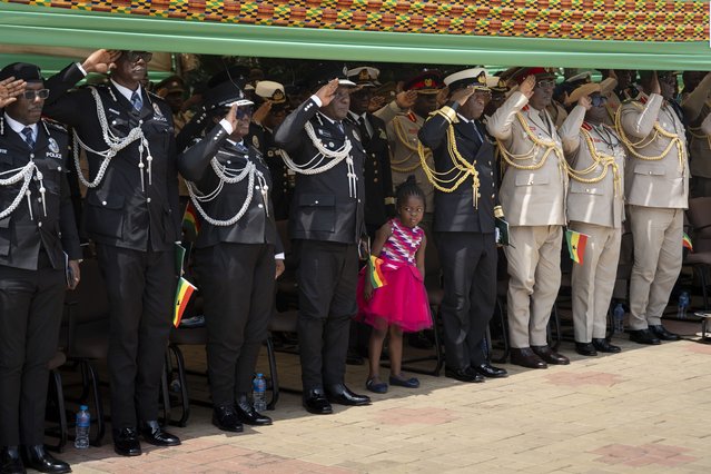 Security chiefs salute during independence day celebrations at the Jubilee House on March 6, 2025, in Accra, Ghana. Ghana, formerly known as the Gold Coast colony, today marks 68 years since it became the first sub-Saharan nation to gain independence, breaking free from British rule in 1957. In his remarks at the celebration, the president lamented Ghana's increased dependence on foreign aid traced back to a 1966 coup and called for bold leadership to break the cycle, according to published reports. (Photo by Ernest Ankomah/Getty Images)
