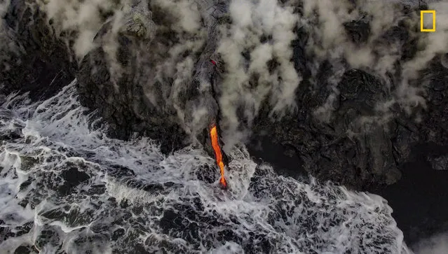 3rd Place in Aerials: On the flanks of Kilauea Volcano, Hawai'i, the world's only lava ocean entry spills molten rock into the Pacific Ocean. After erupting in early 2016, the lava flow took about two months to reach the sea, six miles away. (Photo by Greg C./National Geographic Nature Photographer of the Year contest 2017)