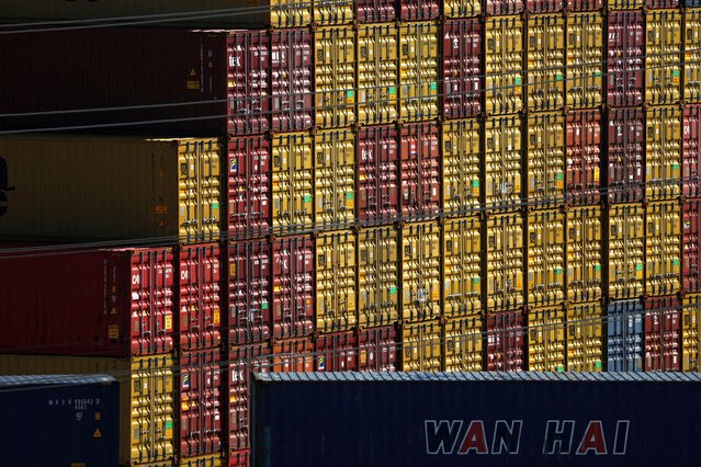 Containers sit at the Port of Los Angeles, in San Pedro, California on July 8, 2025. (Photo by Daniel Cole/Reuters)