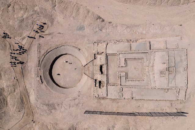 Aerial view of the citadel of Penico, located in the province of Huaura, Lima Department, Peru, on July 12, 2025. A 3,800-year-old citadel from the Caral civilization, one of the oldest in the world and located in northern Peru, has opened its doors to the public after eight years of scientific studies and restoration work. (Photo by Ernesto Benavides/AFP Photo)