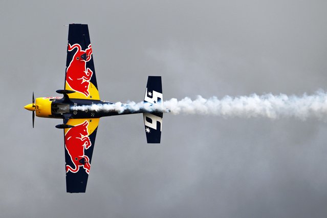 Emma McDonald flies a Reb Bull Racing aircraft during a media preview of the Avalon Australian International Airshow at Avalon Airport in Avalon, Australia, 21 March 2025. (Photo by Joel Carrett/EPA)