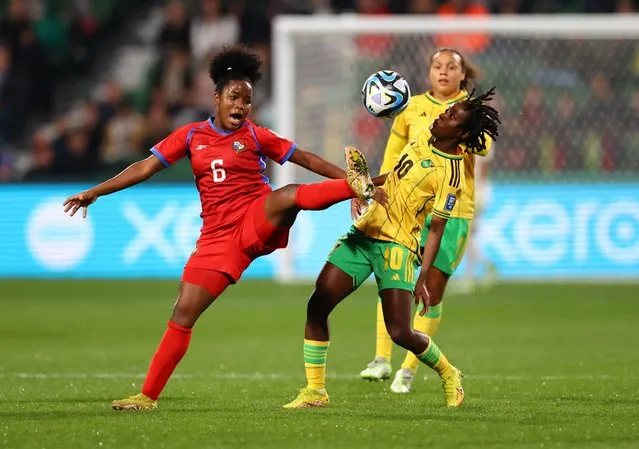 Deysire Salazar of Panama and Jody Brown of Jamaica contest for the ball during the FIFA Women's World Cup Australia & New Zealand 2023 Group F match between Panama and Jamaica at Perth Rectangular Stadium on July 29, 2023 in Perth, Australia. (Photo by Luisa Gonzalez/Reuters)