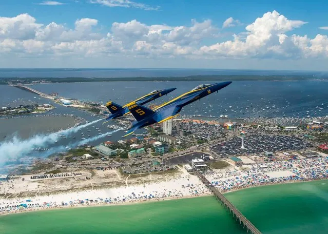 The Blue Angels from the United States navy take part in the Pensacola airshow over Florida in the second decade of July 2023. (Photo by Capture Media Agency)