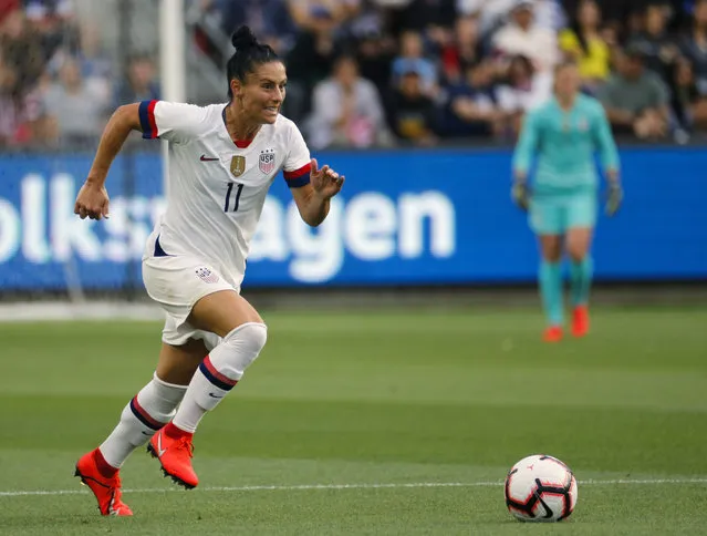 In this April 7, 2019, file photo, United States defender Ali Krieger (11) runs during an international friendly soccer match against Belgium, in Los Angeles. Defender Ali Krieger and midfielders Allie Long and Morgan Brian have been included on the U.S. national team roster for the Women’s World Cup in France. All three were widely considered on the bubble for the 23-player roster announced Thursday, May 2, 2019, by coach Jill Ellis. The United States is the defending champion of soccer’s premier tournament, which starts on June 7. (Photo by Ringo H.W. Chiu/AP Photo/File)