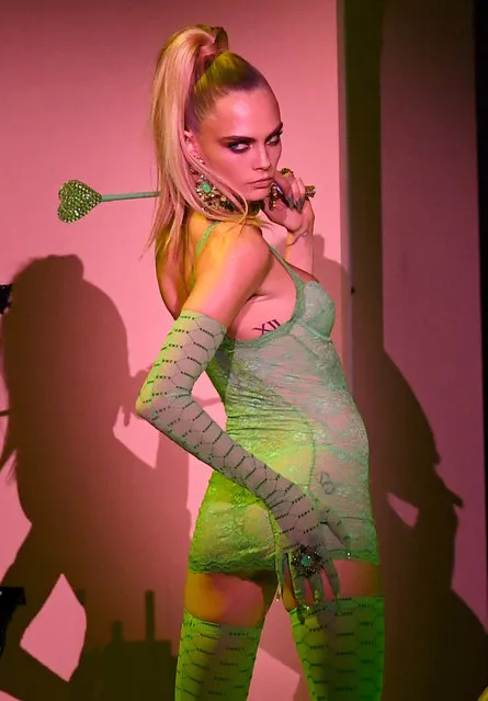 Cara Delevingne poses onstage for Savage X Fenty Show Presented By Amazon Prime Video – Show Sneak Peak at Barclays Center on September 10, 2019 in Brooklyn, New York. (Photo by Dimitrios Kambouris/Getty Images for Savage X Fenty Show Presented by Amazon Prime Video)