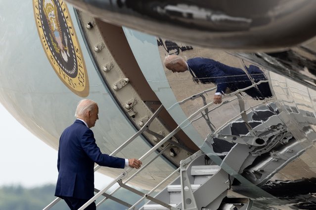 President Joe Biden boards Air Force One at Joint Base Andrews, Maryland, USA, 12 July 2024. Biden travels to a campaign event in Detroit, Michigan. (Photo by Michael Reynolds/EPA)