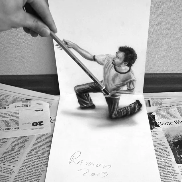 Ramon Bruin’s 3D illustration of a man holding a pencil and his own hand playing tug of war with it. (Photo by Ramon Bruin/Medavia)