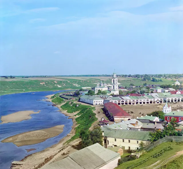 Photos by Sergey Prokudin-Gorsky. Staritsa. View from the Cathedral of Sts. Boris and Gleb. Russia, Tver province, Staritsa uyezd (district), Staritsa town, 1910