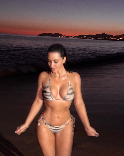 American media personality and socialite Kim Kardashian takes a dip in an animal print bikini early February 2025. (Photo by kimkardashian/Instagram)