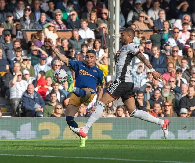 Miguel Almiron of Newcastle United scores their second goal during the Premier League match between Fulham FC and Newcastle United at Craven Cottage on October 1, 2022 in London, United Kingdom. (Photo by Jacques Feeney/Offside/Offside via Getty Images)