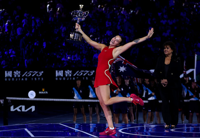 Belarus' Aryna Sabalenka during the Australian Open AO 2024 women's final Grand Slam tennis tournament at Melbourne Park, Melbourne in Australia, on January 27, 2024. (Photo by Ella Ling/Rex Features/Shutterstock)