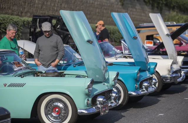 1955, '56 and '57 Thunderbirds are displayed at the Antique Automobile Club of America, Eastern Division, National Fall Meet in Hershey, Pa., Thursday, October 8, 2015. (Photo by Mark Pynes/Pennlive.com via AP Photo)