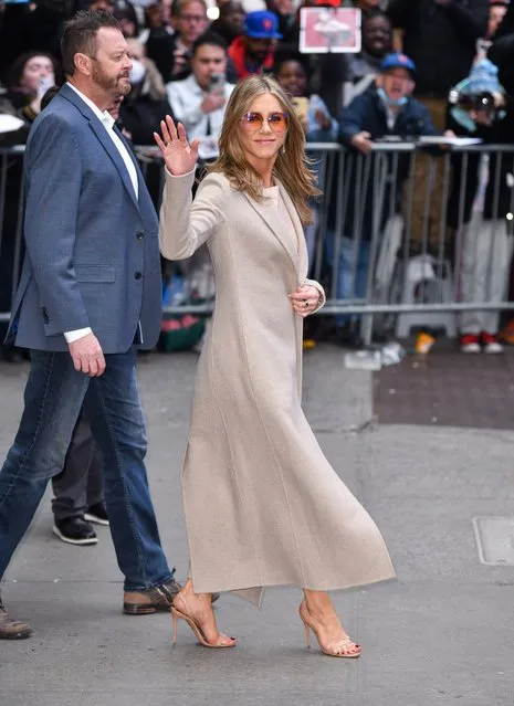 American actress and producer Jennifer Aniston leaves ABC's “Good Morning America” in Times Square on March 22, 2023 in New York City. (Photo by James Devaney/GC Images)
